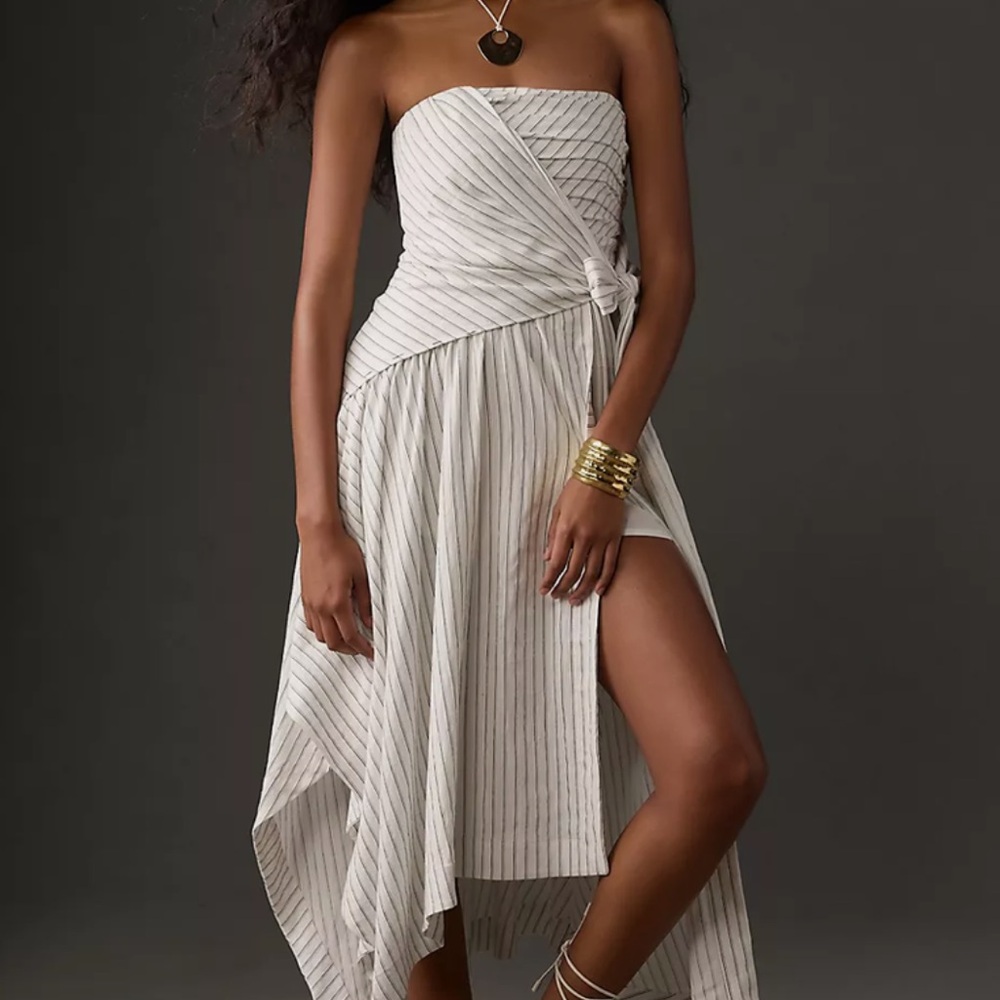 By Anthropologie Strapless Hanky Hem Midi Dress